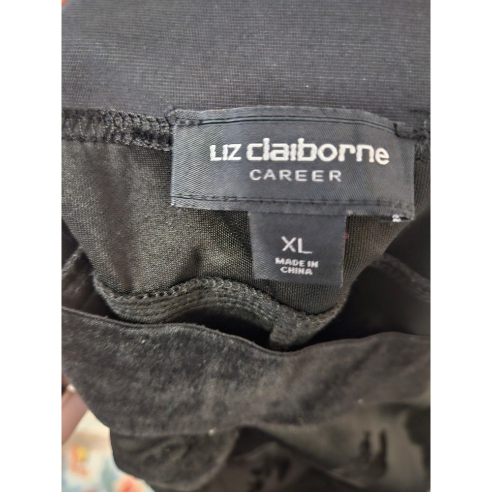 Liz Claiborne Velvet Floral Legging Pants XL Career Black Flocked Pull On #842 - Picture 7 of 10